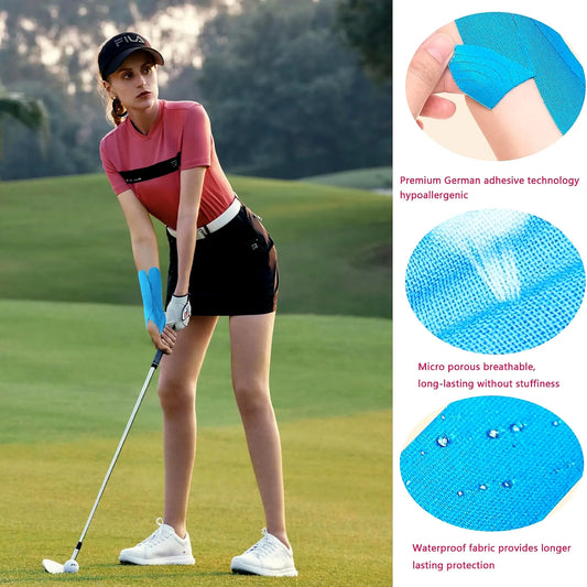 Elastic and flexible kinesiology tape strips showing stretch performance