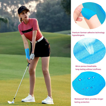 Elastic and flexible kinesiology tape strips showing stretch performance
