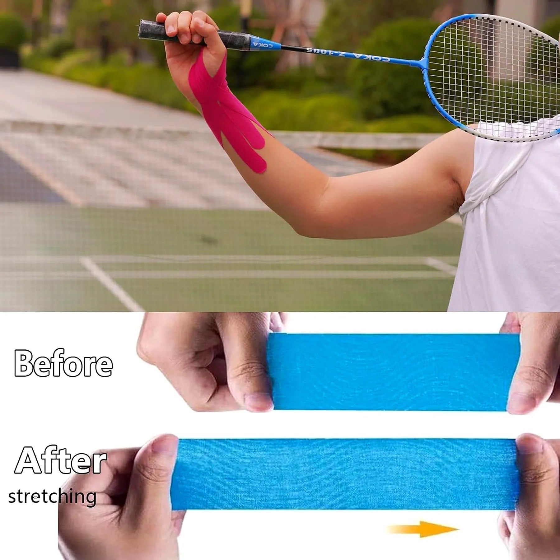 Kinesiology tape strips for pain relief in daily life and sports activities