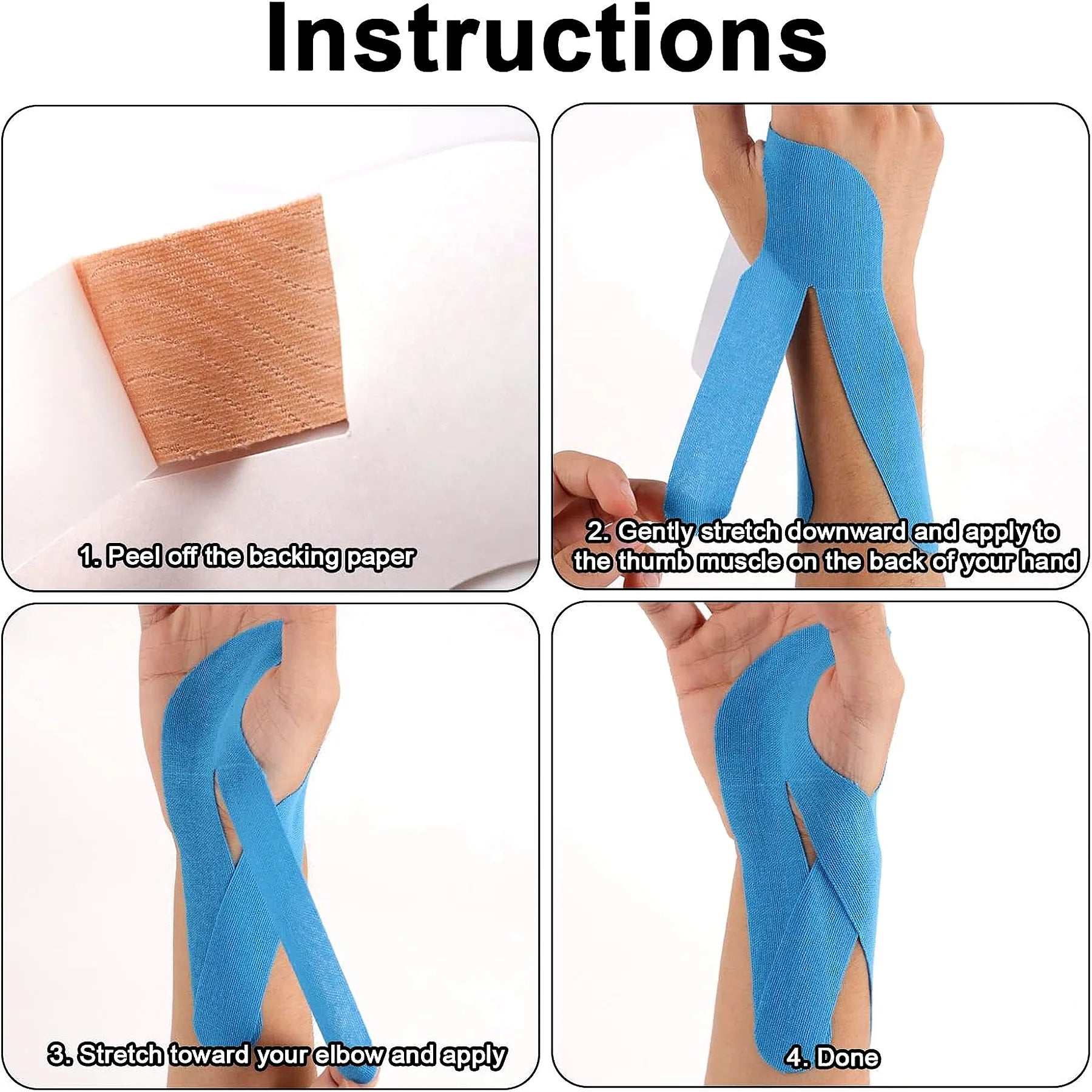 Precut kinesiology tape strips for wrist support and pain relief